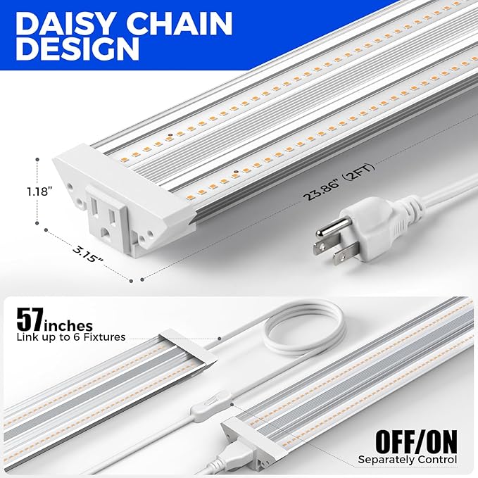 Barrina TX36 2FT LED Grow Light, 36W(200W Equivalent), High PPFD, Full Spectrum, Hanging Plant Lights for Indoor Growing, Grow Lights for Seed Starting, Vegetables with On/Off Switch, Linkable, 1 Pack