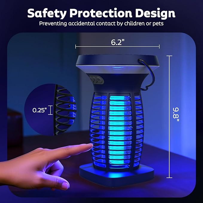 Solar Bug Zapper Outdoor, Mosquito Zapper Outdoor Waterproof Electric Fly Zapper Rechargeable Mosquito Killer with Solar Panel, 4200V Fly Trap Indoor for Home Backyard, Patio, Garden, Camping