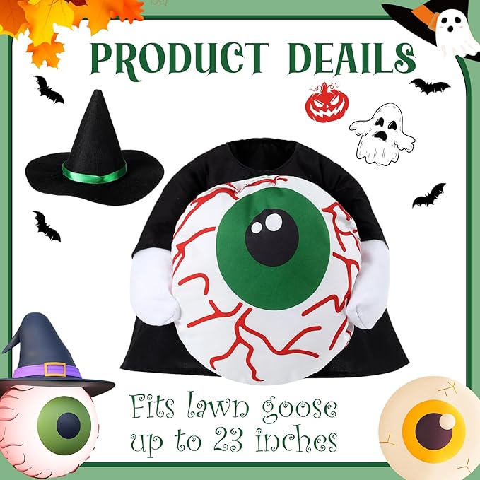Sanwuta 1 Set Halloween Porch Goose Outfit Eyeball Pillow Design with Hat for 23" Lawn Cement Goose Porch Geese Clothes Costume for Halloween Garden Patio Yard Outdoor Decorations