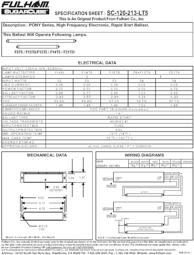 Fulham Lighting SC-120-213-LT5 SugarCube Electronic 1 or 2-Lamp Ballast, (Pack of 1)