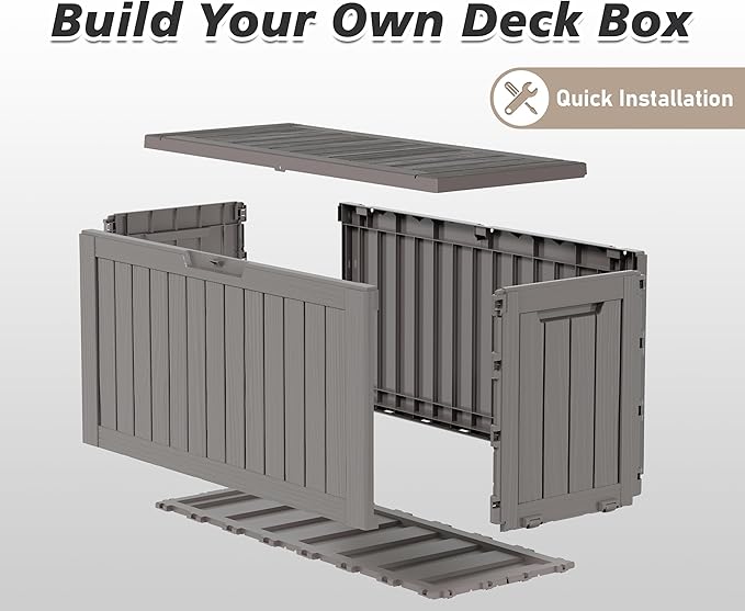 NUNU LAB 75 Gallon Outdoor Storage Box,Deck Box Resin Large Sturdy, Backyard Outside Storage Box Waterproof with Double Wall Panels,Package Delivery Garden Outdoor Hose Storage Bin,Tool