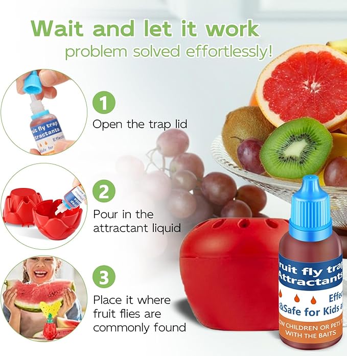 Fruit Fly Trap Refill Liquid Only, 2024 Upgrade Traps for Indoors, Efficient Gnat Killer Indoor, Fruit Bait Home, Kitchen (8, Blue)