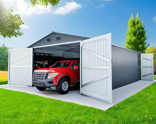20x13 FT Outdoor Storage Shed, Metal Garage Shed with 2 Lockable Doors, Large Metal Building with 4 Air Vents, Galvanized Steel Prefab Garage Sheds for Car, Truck, Bike, Tool, Dark Gray