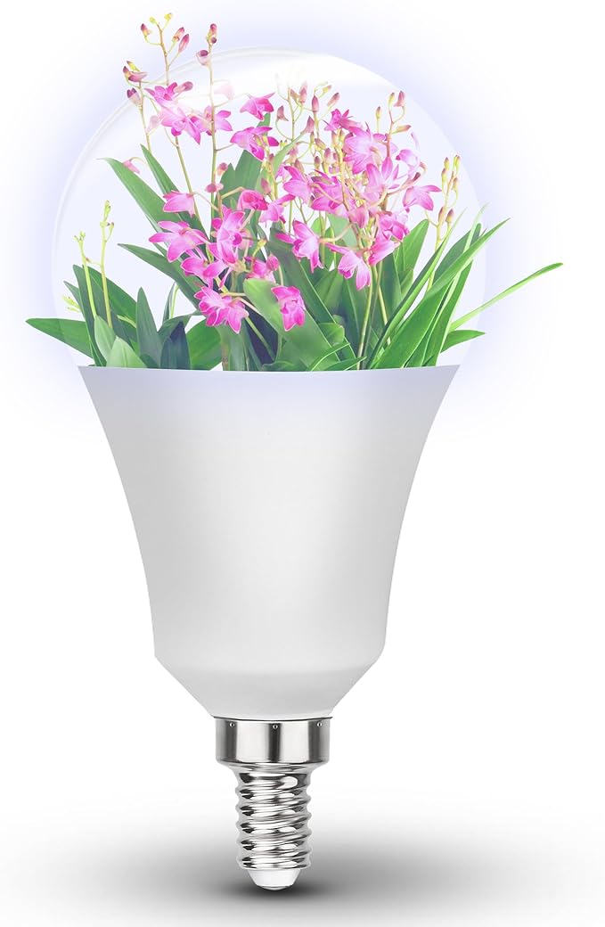 Grow Light Bulbs Full Spectrum with Red Blue 5000K E12 Candelabra Small Base 9W Sunlight Grow Bulb Replace 100W with Balanced Spectrum for Indoor Plants, Succulents, Flowers, Fruit, Mini Bonsai,1 Pack