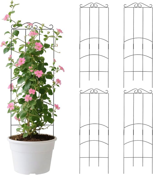 32 Inch Metal Plant Trellis for Climbing Plants Outdoor，4 Pack Garden Trellis for Potted Climbing Plants Indoor Houseplants Flowers Vine Ivy,Black,Rectangle