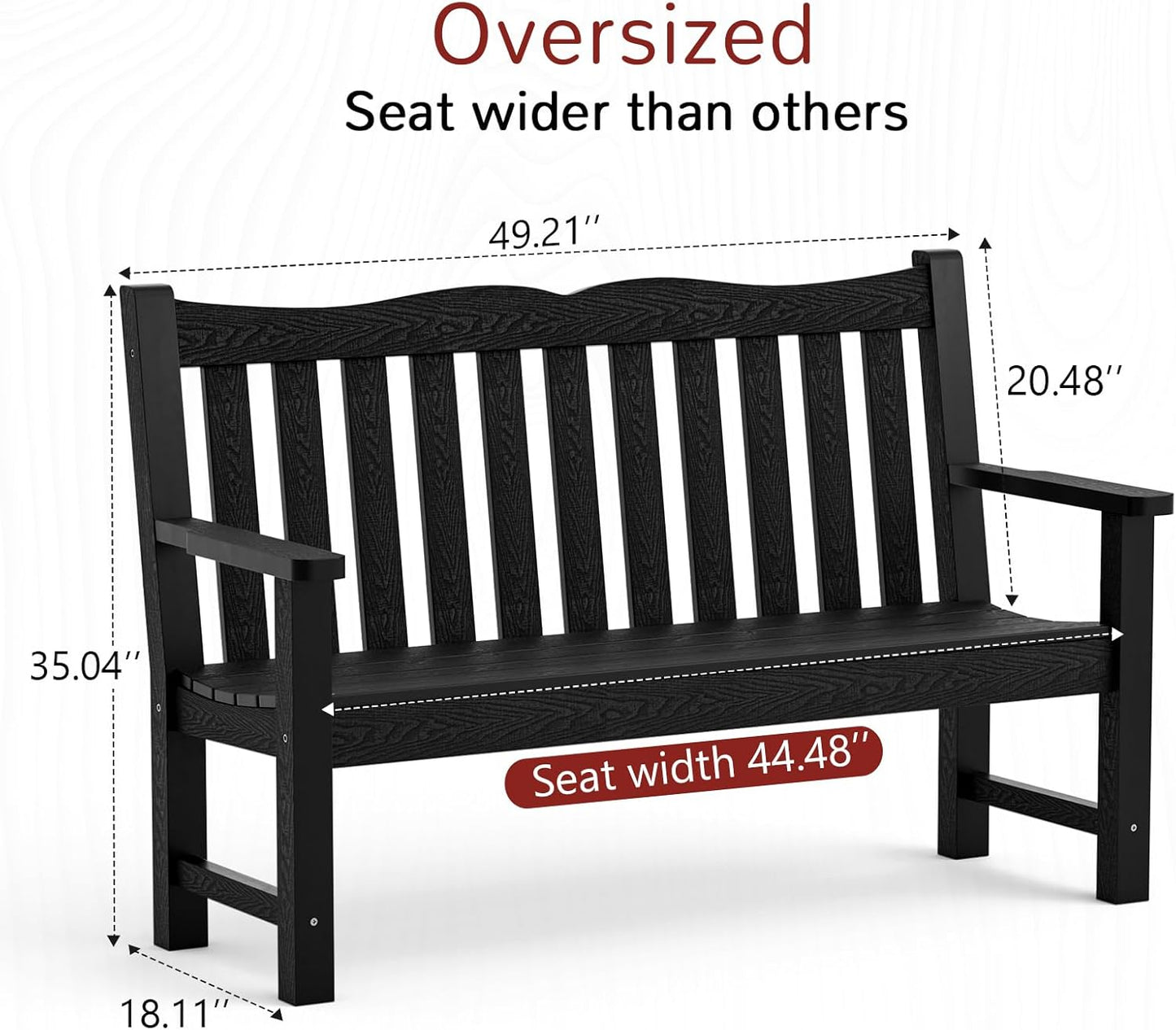 Stoog Outdoor Bench, 2-Person Garden Benches for Outdoors, All-Weather HIPS Garden Bench with 800 lbs Weight Capacity, Never Rot or Fade, for Garden, Porch, Backyard and Park, Black