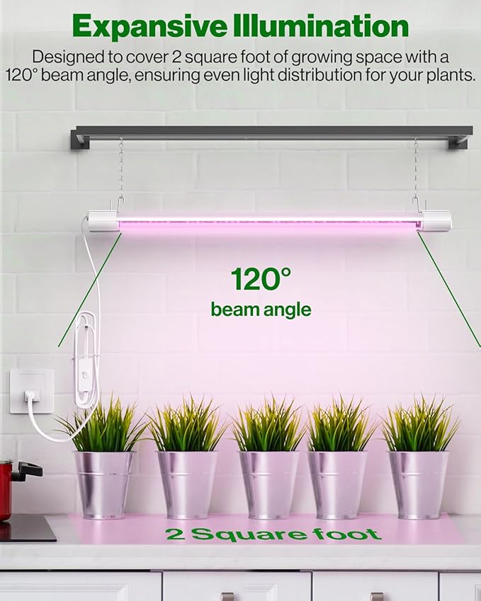 Sunco 2ft Grow Light LED, 20W, Full Spectrum, for Seed Starting, Seedling, Indoor Plants, Plug in Suspended Fixture, Link Up to 8, Inline Switch, ETL 2 Pack