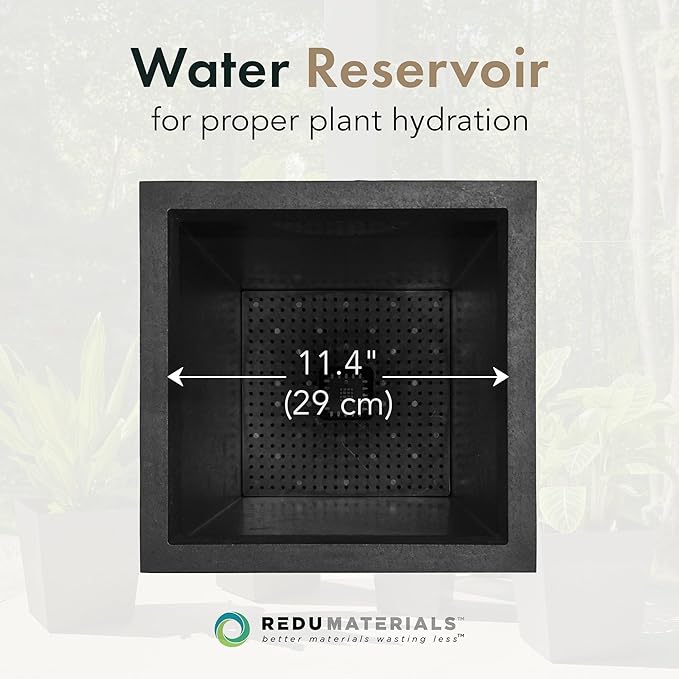 Tierra Verde Indoor & Outdoor Self-Watering Square Planter, Citadel Horizon, 13.5" x 26", Black - Planting Containers for Plants and Flowers - Gardening and Landscaping Accessories