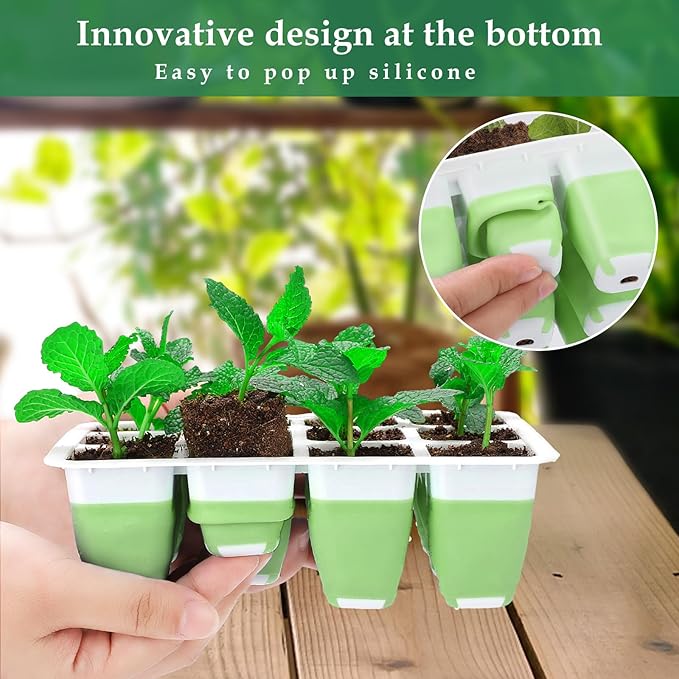 Seed Starter Tray, 72 Cells Indoor Seed Starter Kit, Flexible Silicone Designed Seedling Starter Trays, Germination Tray with Humidity Dome & Lids(4in Height), Reusable & Dishwasher Safe, BPA-Free