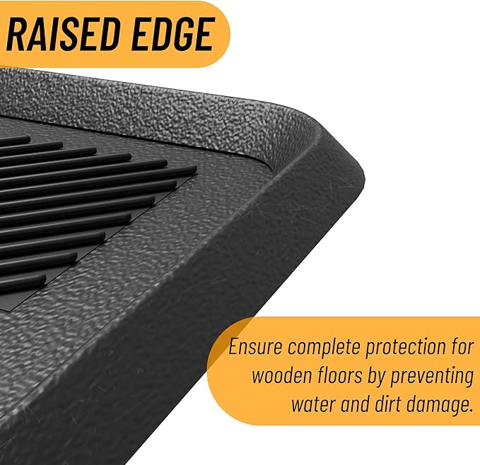 Ottomanson Indoor/Outdoor Boot Tray Non-Slip Rubber 16" x 32" Modern Entryway Mat for Entryway, Patio, Backyard, Garage, 16" x 32", Black