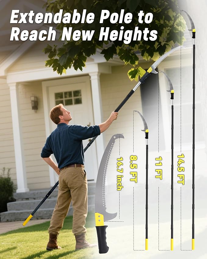 8.5FT Pole Saw with Adjustable Length for Tree Trimming, Lightweight Manual Pruning Saw with Mn Steel Blade, Long Extension Branch Cutter Pole Pruner for Yard, Garden, Patio and Forestry Use