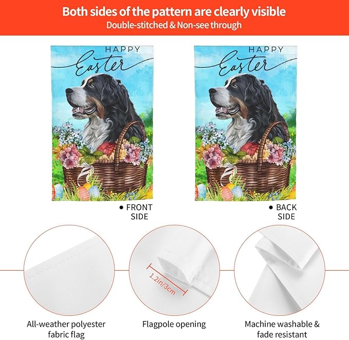 Bernese Mountain Dog Happy Easter Flower Garden Flag Welcome Party Outdoor Outside Decorations Picks Home House Garden Yard Decor 12x18 Inch
