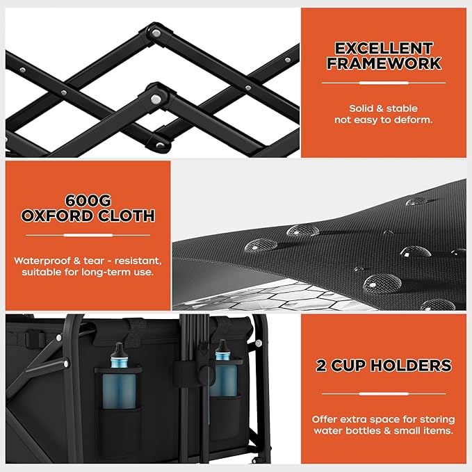 PayLessHere 38" Collapsible Wagon Folding Foldable Garden Cart with Large Capacity, 330 LBS Capacity Portable Utility Wagon Cart Heavy Duty for Beach Camping Shopping Garden,Black