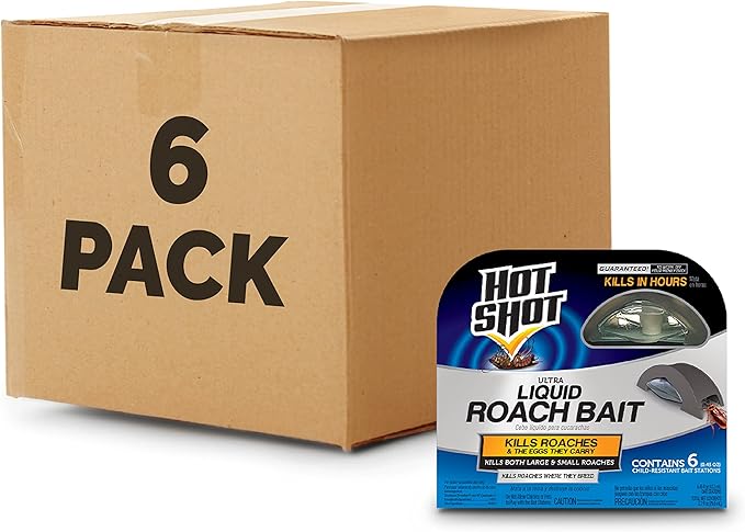 Hot Shot Ultra Liquid Roach Bait 6 Count, Kills In Hours, 6 Pack