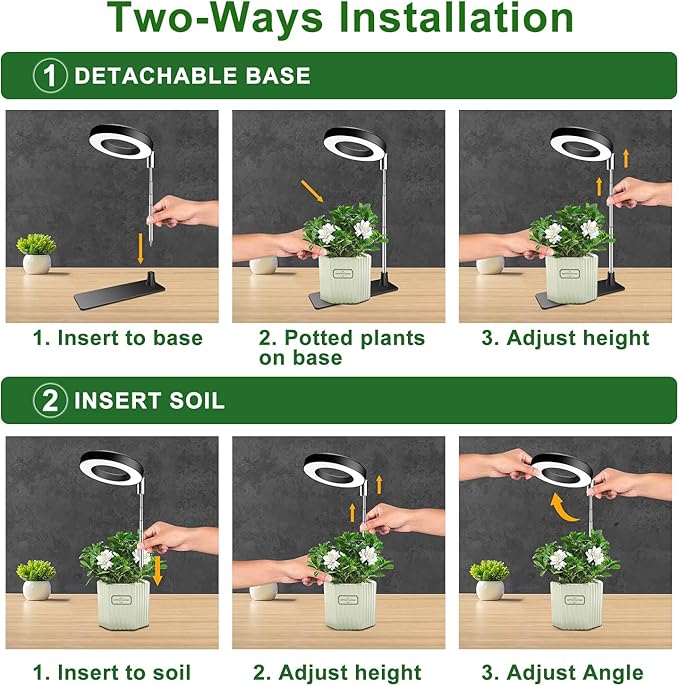 Grow Lights for Indoor Plants, 48 LEDs Full Spectrum Plant Light for Indoor Plants, Height Adjustable Growing Lamp with Base, 3 Optional Spectrums, Auto Timer 3/9/12Hrs, 10 Brightness, 2 Pack