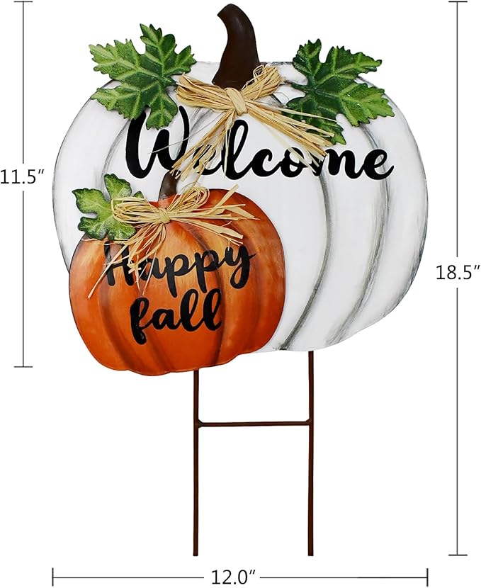 Morning View Stacked Pumpkin Garden Stakes Metal Welcome Yard Sign Happy Fall Decor Outdoor Autumn Yard Stake Art Pumpkin Lawn Ornaments for Patio Porch Thanksgiving Halloween Harvest 18.5 Inch