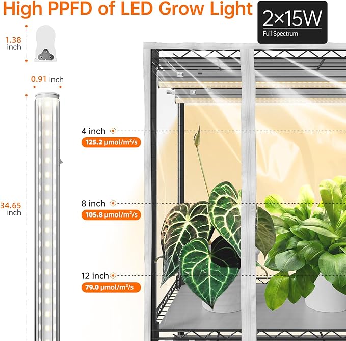 Indoor Greenhouse with Grow Light, Tall Green house with 6 Pack T5 Full Spectrum Plant Lights with Timer, Plant Shelf with Tent for Indoor Plant, Seed Starting, Seed Tray, 35.4"x13.8"x70.8"