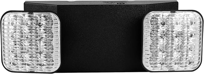 Qllite LED Emergency Light with Battery Backup, LED Commercial Emergency Lighting Fixtures Two Heads Adjustable, UL Listed, AC 120-347V, Energy Efficient for Business Schools Hospitals, Square Black