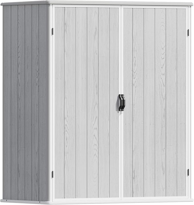 Patiowell Outdoor Storage Shed 5x3 FT, Plastic Garden Organizer Cabinet with Lockable Doors & Strong Roof for Patio Furniture, Pool Accessories, Lawn Tools, Light Grey