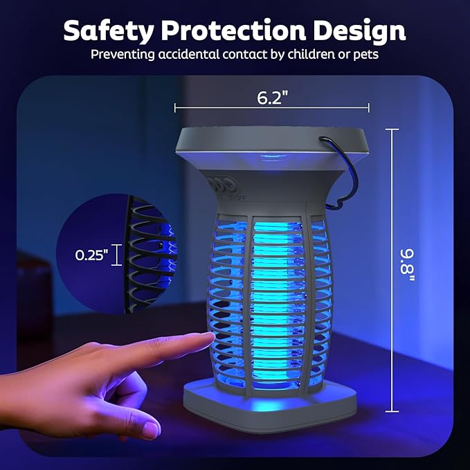 Solar Bug Zapper Outdoor, Mosquito Zapper Outdoor Waterproof Electric Fly Zapper Rechargeable Mosquito Killer with Solar Panel, 4200V Fly Trap Indoor for Home Backyard, Patio, Garden, Camping