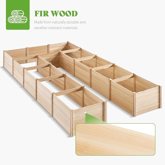 PaPaJet Raised Garden Bed for Outdoor, Eleven GridsDeep Large Planter Box for Gardening, Vegetables, Flowers, Herbs（7.5× 14.8× 1.6FT）
