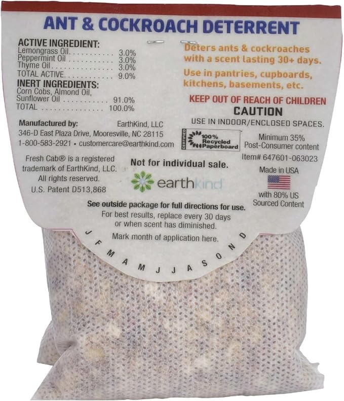 Fresh Cab Ants & Cockroaches Deterrent - Indoor Botanical Pest Control - Safe for Kids & Pets When Used as Directed - Made with Peppermint Essential Oil - 12-Pack (3)