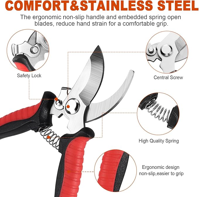 4 Pack Garden Shears Scissors,Pruning Shears, pruning shears for gardening Stainless Steel Blades, Gardening Clippers Hand Pruner With a Gardening Gloves((Red Yellow Blue Orange)