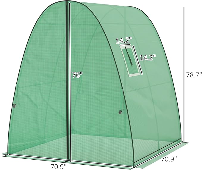 Outsunny 6' x 6' x 6.6' Hoop House Greenhouse with Sandbags and Hemmed PE Cover, Walk-in Tunnel Green House with 2 Doors and Screen Windows, Portable Greenhouse Gardening Plant Hot House, Green