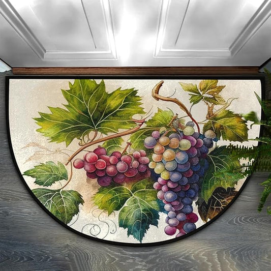 cfpolar Half Round Door Mat, Vintage Grapes Semicircle Mats, Non-Slip Area Rug Soft Doormat for Front Indoor Entrance, Welcome Mat for Garage Patio Home Decor 24 x 36 in