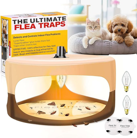 Flea Trap for Inside Your Home, Indoor Flea Traps with 1 Glue Discs Odorless Natural Fleas Killer Traps Pad Bed Bug Trap Light Bulb Pest Control for Home House Inside