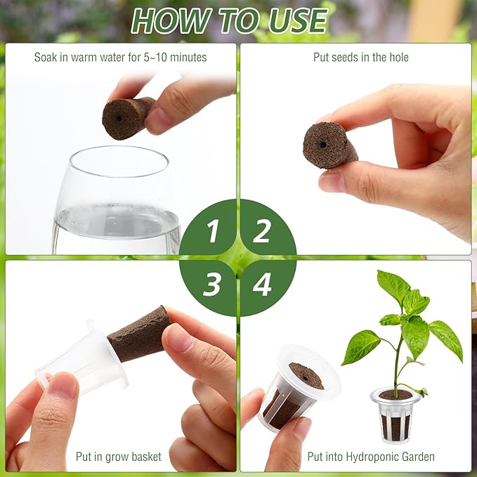 200 Pcs Grow Sponges Pods Kit, Includes 100 Grow Sponges, 100 Root Plant Basket, Root Growing Kit Replacement Pod Cups Hydroponic Pods Garden Accessories for Indoor Herb Growing System