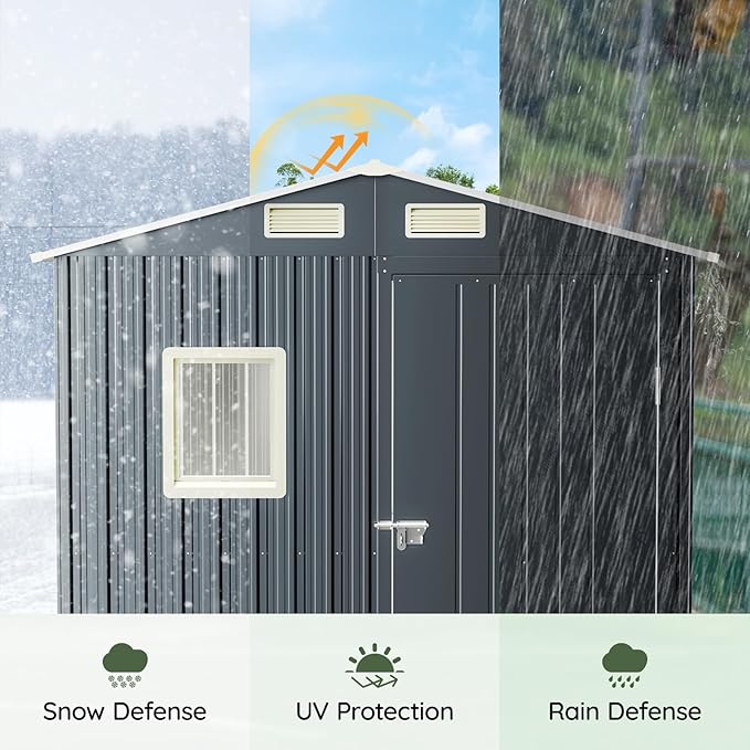 Update Version 6x4 FT Outdoor Metal Storage Shed, Single Door, 1 Clear Window, Tool Shed for Garden, Patio, Backyard Nightblue