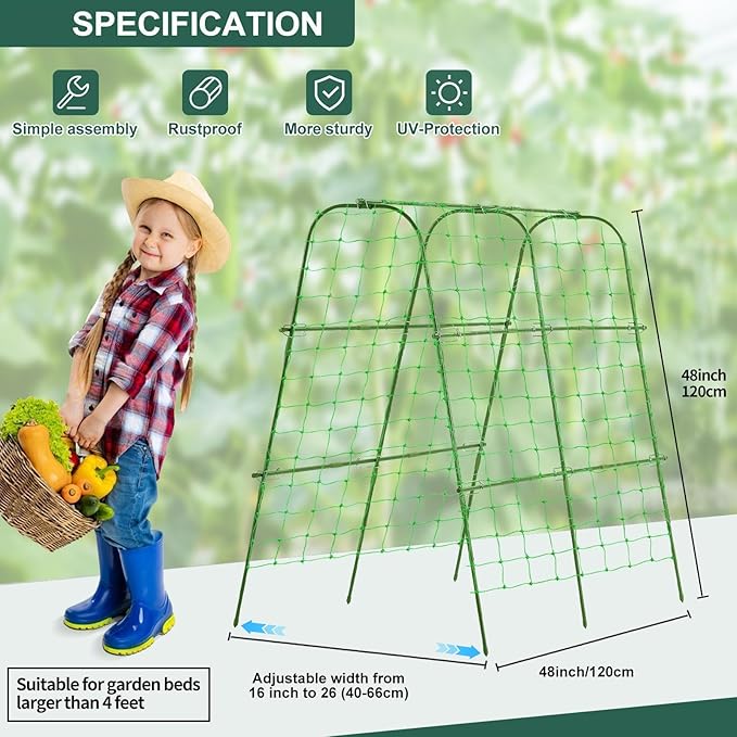 Garden Cucumber Trellis for Climbing Plants Outdoor, 48x48inch U-Shape Arch Trellis for Garden Raised Bed, Plant Support for Grape Vine Tomato Vegetable Pea Bean, Green