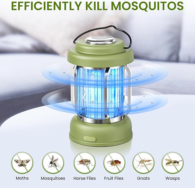LiBa Portable Outdoor Bug Zapper, Electric Mosquito Killer Lamp for Camping, Patio, Garden, Kitchen - Rechargeable, Waterproof, Lighting and Mosquito Killer 2 in 1