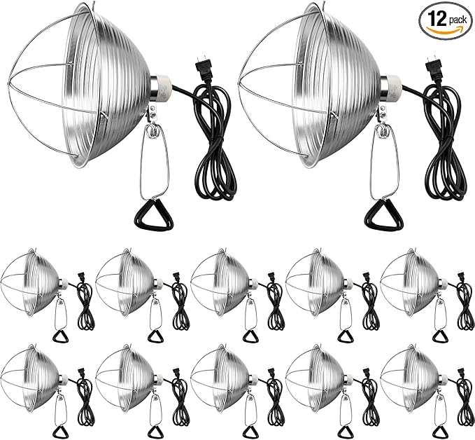 Macarrie 12 Pack 10.5 Inch Clamp Lamp Light with Aluminum Reflector, 6ft SPT-2 18awg Cord and Adjustable Stand Fixture E26 Socket, up to 150 Watt, with Bulb Guard