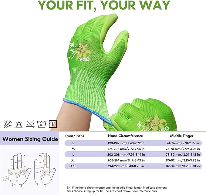 Vgo... 3 Pairs Women’s Gardening Gloves - Non-Slip Nitrile Coated, Breathable for Outdoor, DIY, Ranch, Camping(RB6013)