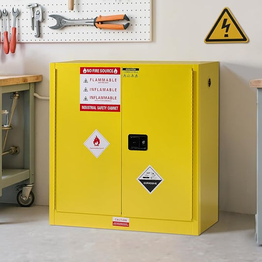 SPECRAFT 45 Gal Flammable Cabinet, 44x43x18 Inch, Cold-Rolled Steel, Adjustable Shelves, OSHA & CE Certified for Industrial, Commercial, Laboratory, and Institutional Use, Yellow