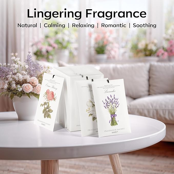 MYARO 12 Packs Scented Sachets for Drawer and Closet, Long-Lasting Sachets Bags Home Fragrance 6 Scents Option- Lavender, Rose, Jasmine, Ocean, Gardenia, Lily