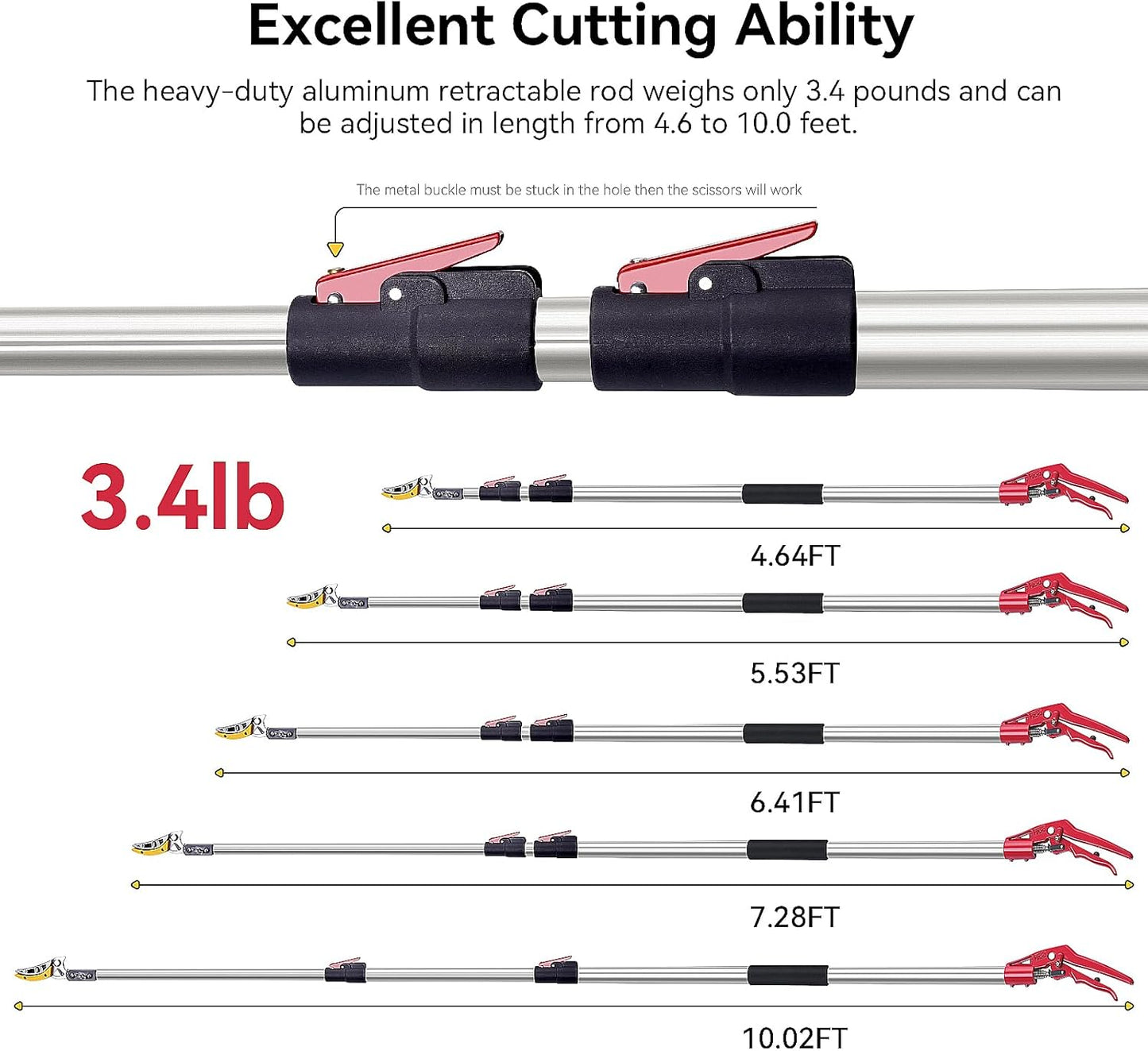 FLORA GUARD 4.6-10ft Extendable Tree Pruner，Cut and Hold Pruning Trimmer - Long Reach Pole Saw, Telescoping Fruit Picker, Branches Bypass Lopper - Lightweight Tree Trimmers Long Handle Pruner