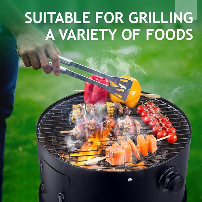 16 Inch Charcoal Smoker, 3-in-1 Meat Smoker Grill with Thermometer & Dual Cooking Racks Portable Outdoor BBQ Smoker with 2 Access Doors, Easy to Clean, for Backyard, Camping & Parties