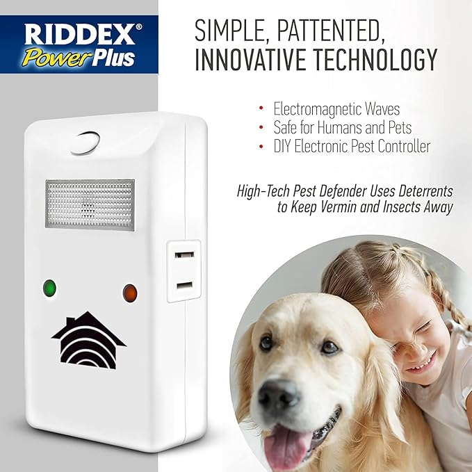RIDDEX Power Plus Insect Repellent | Plug in, Mouse Deterrent - Pest Control for Defense Against Rats, Mice, Roaches, Bugs and Insects | Control Pests with No Toxins with Side Outlet | 3-Pack