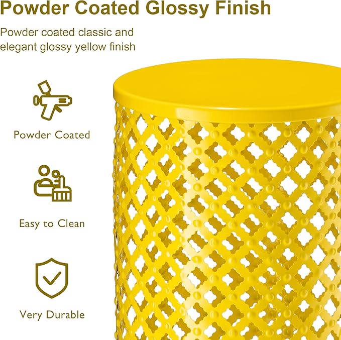 Glitzhome Outdoor Side Table Set of 2, Decorative Garden Stool for Indoor Outdoor Heavy Duty Metal Frame Accent Table Modern End Table, Yellow
