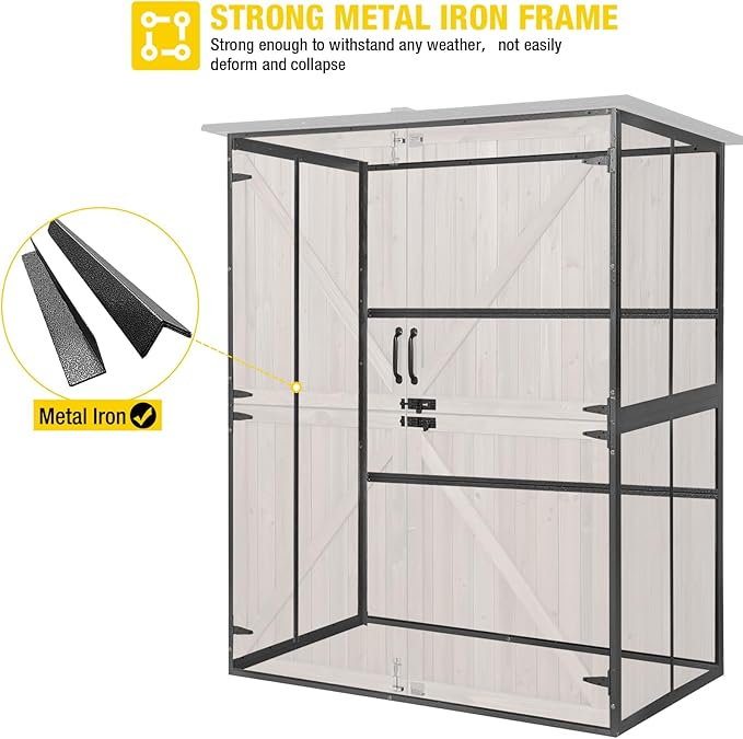 Aivituvin Shed Outdoor Storage Cabinet with Durable Metal Frame Waterproof Garden Tool Storage with Adjustable Shevels and Floor for Backyard Garden Patio Lawn, 55" L, Dark Brown