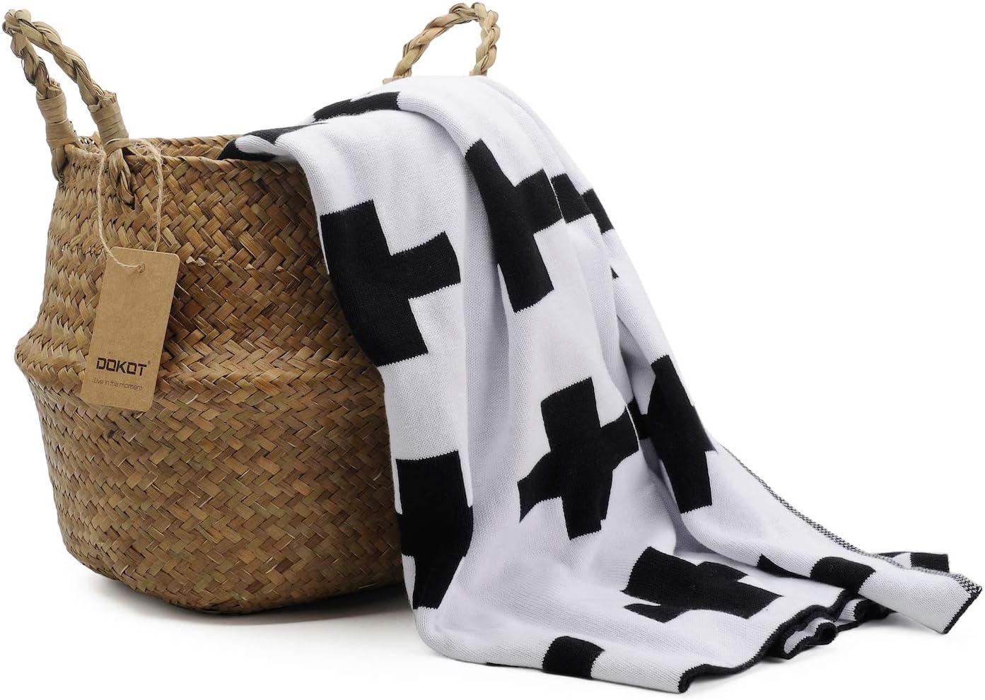 DOKOT Seagrass Plant Basket with Handles, Wicker Woven Storage Basket (8.3inch Diameter x 9inch Height), Natural