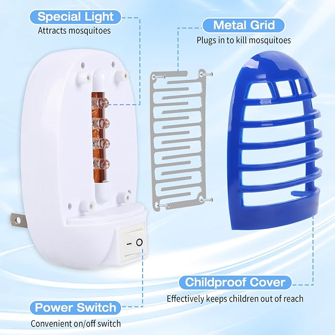 6 Pack Indoor Bug Zapper, Plug-in Electric LED Mosquito Killer - Effective Electronic Insect Zapper for Kitchen, Bedroom, Baby Room, Office | Safe & Quiet Mosquito Trap for Indoor Use (Purple)