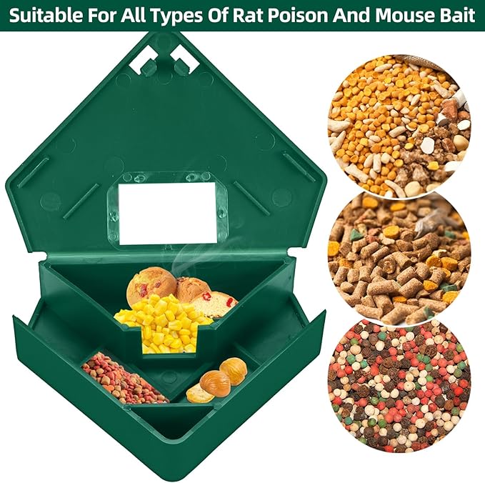 Upgraded Mouse Bait Station with Keys & Visible Window Indoor Outdoor for Rats Mice Rodents, Reusable Mouse Poisoning Bait Blocks Trap, Friendly for Children & Pets(8Pack) (Green 2)