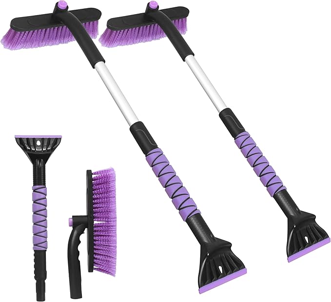 Gardzen 2 Packs 32" Snow Brush and Ice Scraper for Car Windshield, 2-in-1 Car Snow Brush and Ice Scraper, Extendable Snow Scraper with Brush, Snow Removal for Cars SUVs