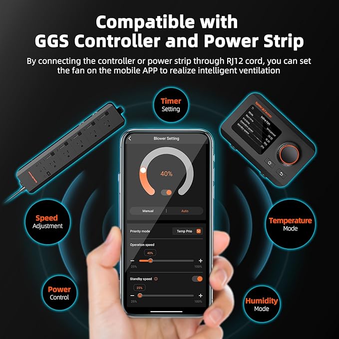 Spider Farmer 6 Inch Inline Duct Fan with RJ12 Speed Controller, 402 CFM Quiet EC Motor, Ventilation Exhaust Fan for Heating Cooling Booster, Grow Tents, Hydroponics, Indoor Gardening