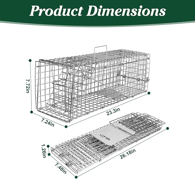 Humane Animal Trap, Foldable Medium Live Cage Traps for Cats Rabbits Racoons Beavers Groundhogs Foxes Armadillos and Other Live Animals, Easy to Catch and Release, Work for Indoor Outdoor