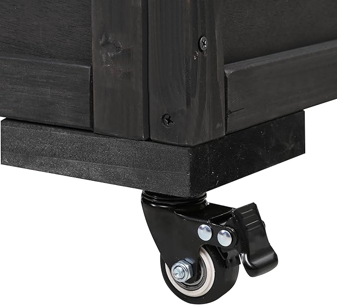 Merax Wood Garden Portable Cold Frame, Flower Plants Shelf with Movable Wheels, Mini Greenhouse with Openable Roof and Storage Box, Black